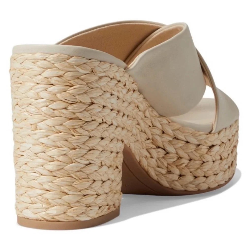 Neutral Espadrille Wedge Slide Sandals - Beige